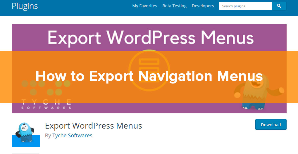A screenshot of the Export WordPress Menus plugin.