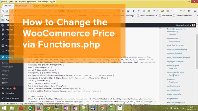 A screenshot of coding representing changing the WooCommerce price via Functions.php.