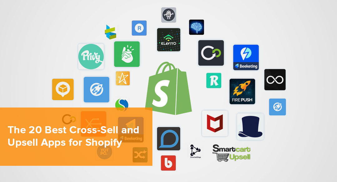 The Shopify logo is in the center, with logos for cross-sell and upsell apps surrounding it.