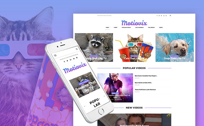 Motiovix video website theme shown on desktop and mobile mockups