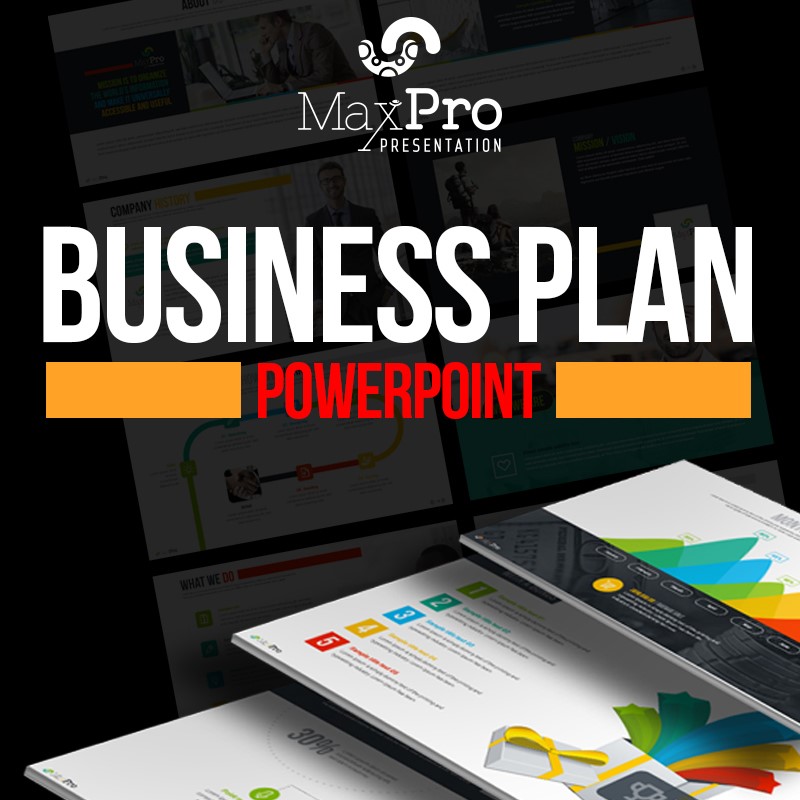 MaxPro Business Plan PowerPoint template cover with sample slides