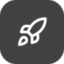 Rocket launching icon on a dark rounded square.