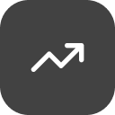 Upward trending line graph icon on a dark rounded square.