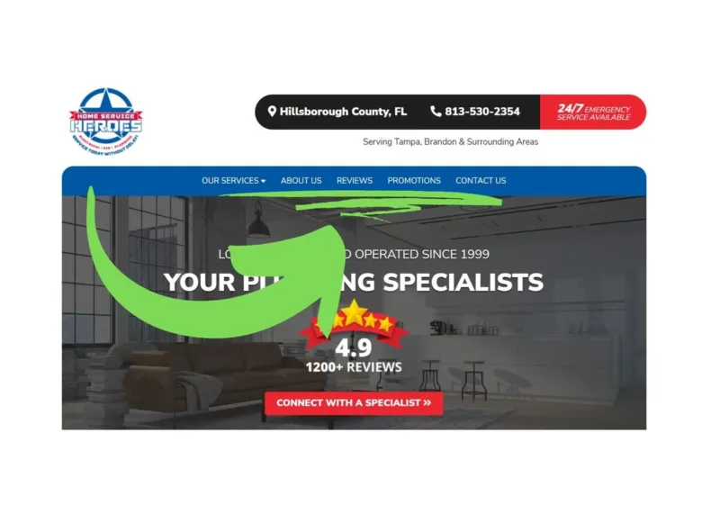 Plumber website design navigation links 800x571 1